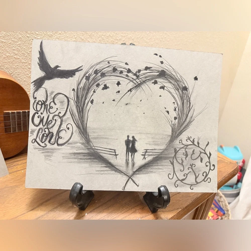 Hand Crafted charcoal heart original work made in Hawaii